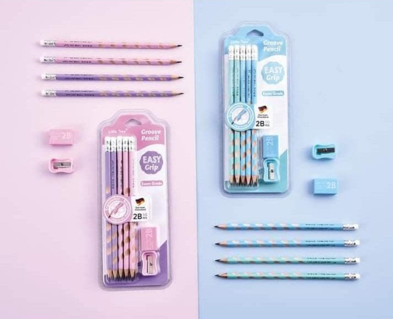 Little Tree Groove Pencil Set – Easy Grip | 2B Exam Grade