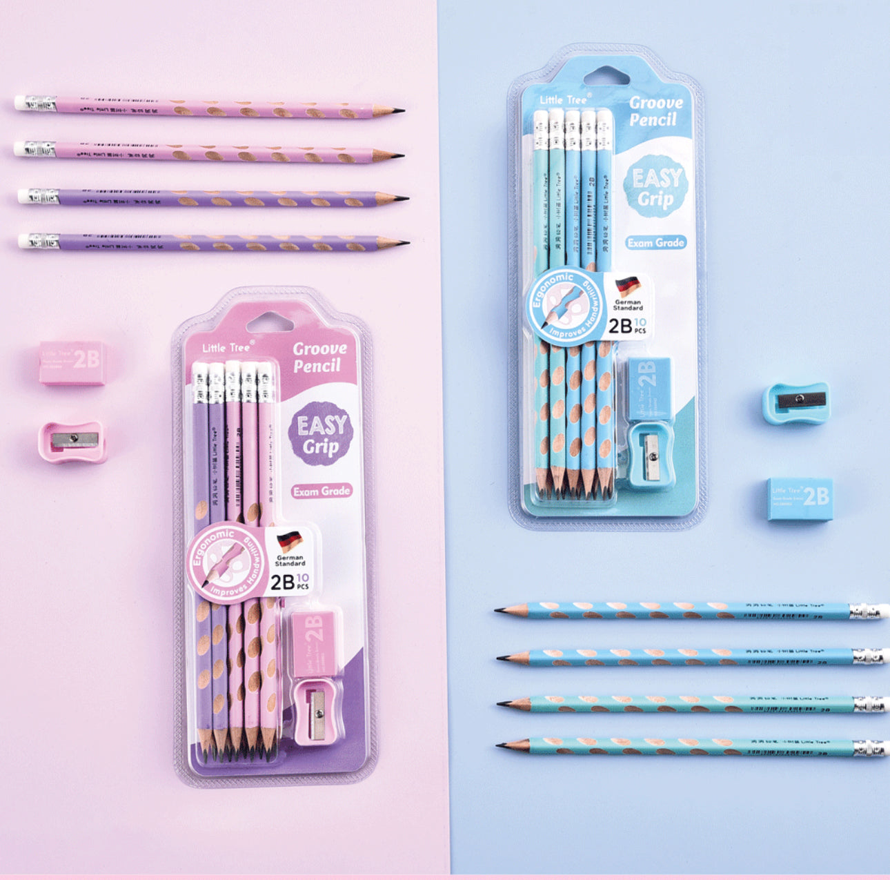 Little Tree Groove Pencil Set – Easy Grip | 2B Exam Grade