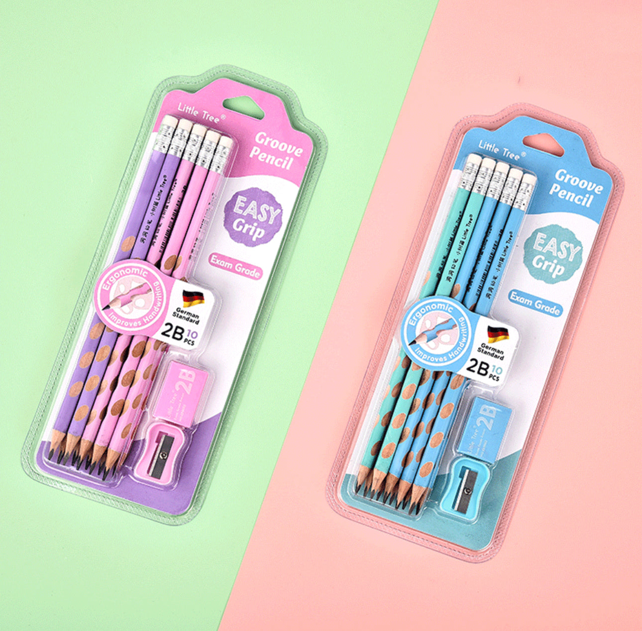 Little Tree Groove Pencil Set – Easy Grip | 2B Exam Grade