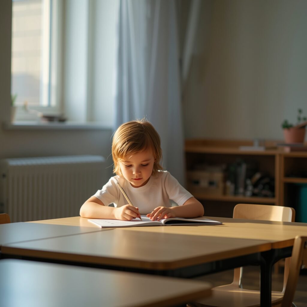 kids learning independently with activity books